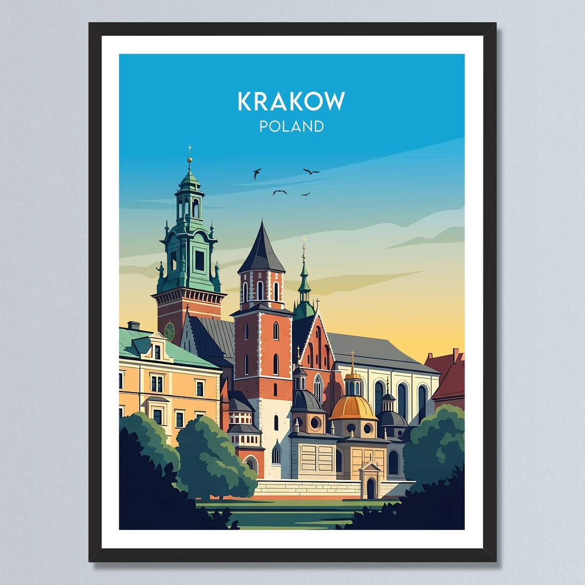 Krakow Poland Wawel Cathedral Spires Towers Vintage Travel Poster