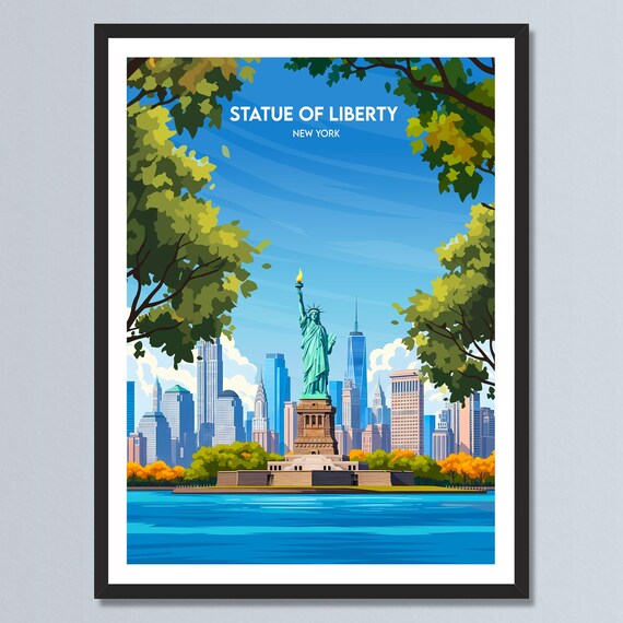Statue of Liberty New York Skyline Torch Green Tree View Poster