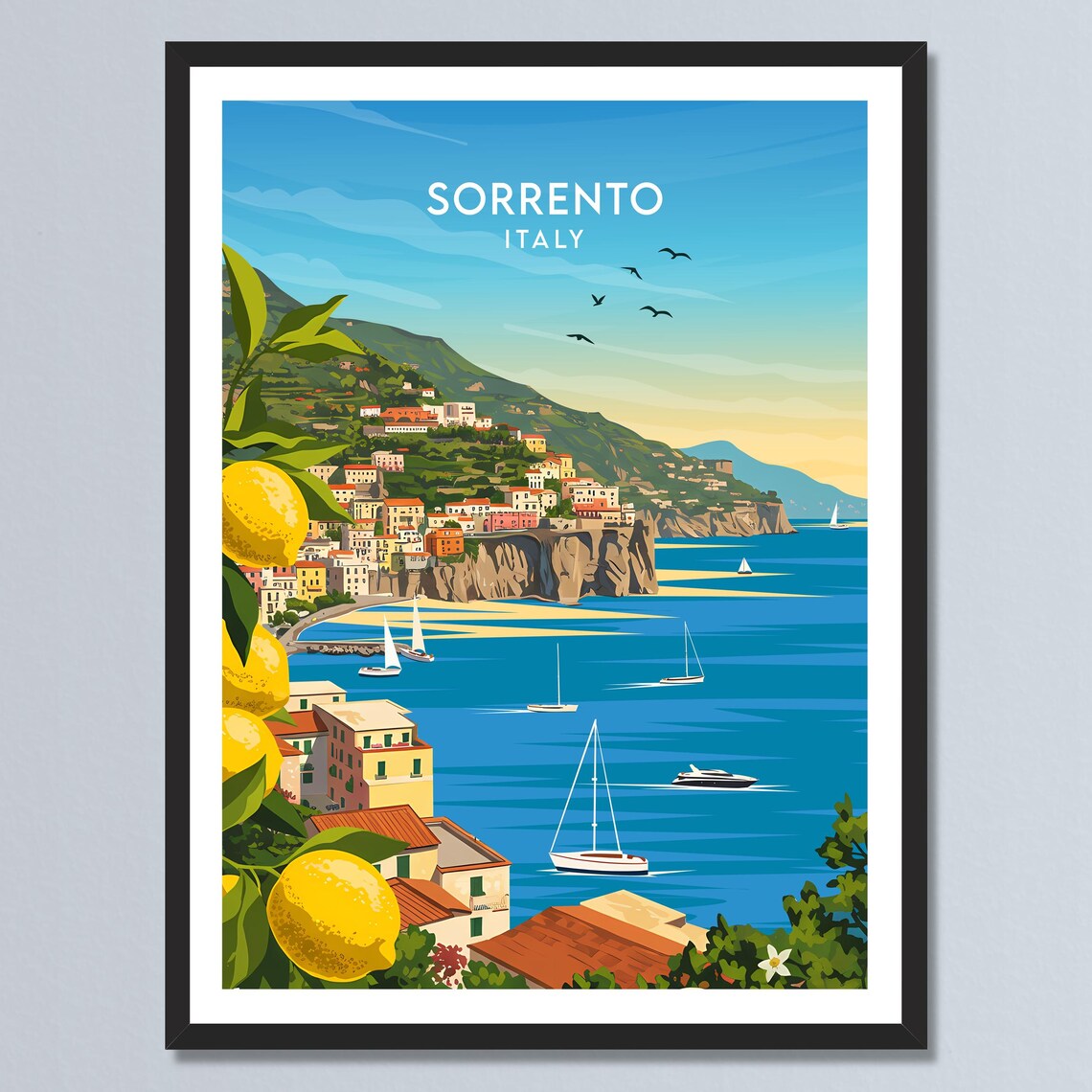 Sorrento Italy Coastal Cliffs Lemon Grove Sailboats Sea View Poster