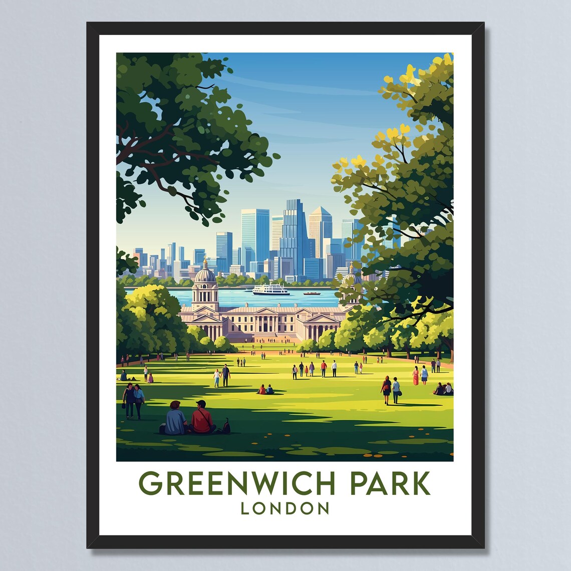 Greenwich Park London Naval College Thames Skyline Summer Day Poster