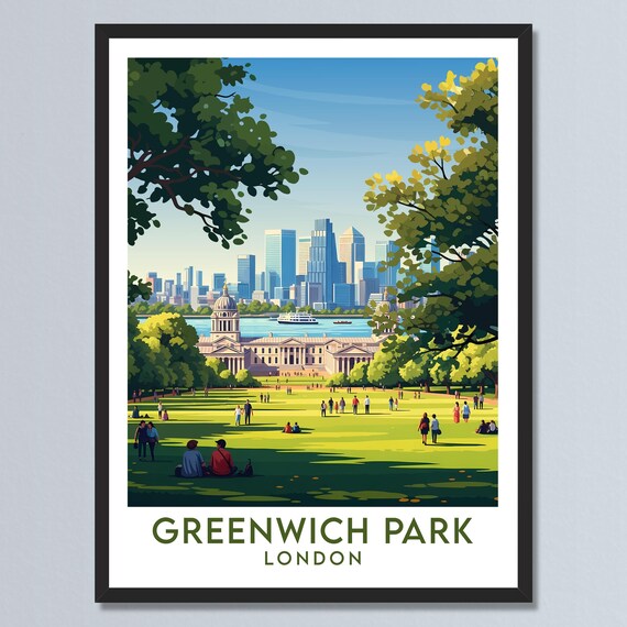 Greenwich Park London Naval College Thames Skyline Summer Day Poster