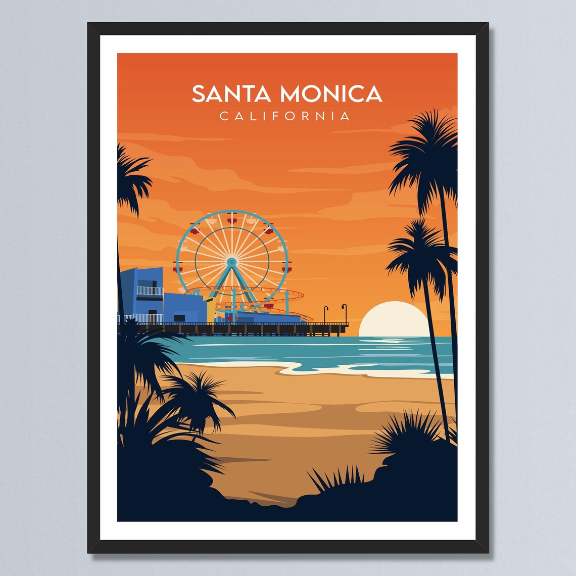 Santa Monica California Pier Ferris Wheel Sunset Beach Poster