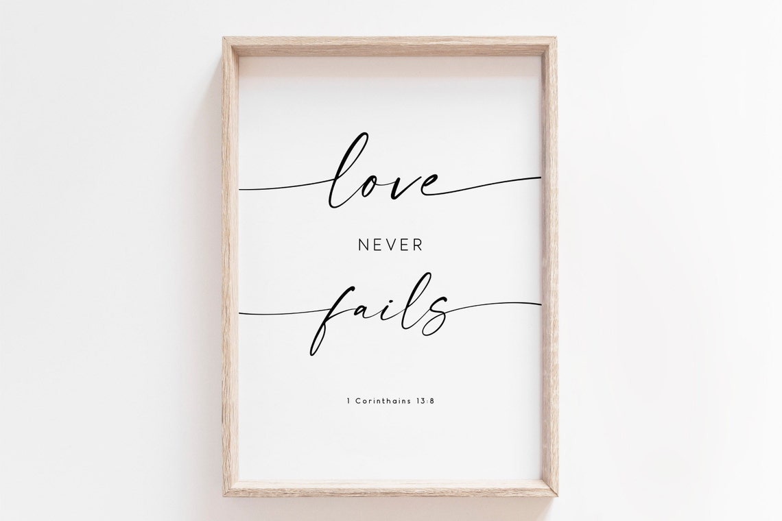 Love Never Fails 1 Corinthians 13 Verse Minimalist Script Poster