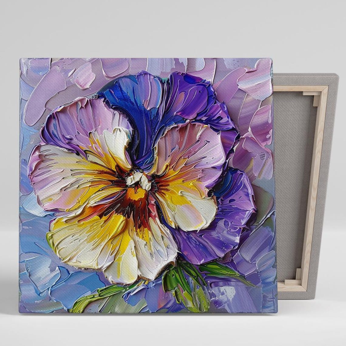 Pansy Macro Impasto Violet Gold Lavender Background Floral Art Poster