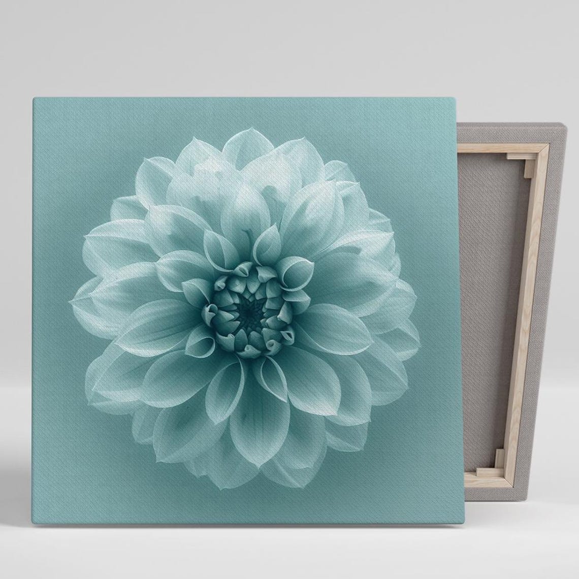 Teal Dahlia Bloom Macro On Turquoise Monochrome Botanical Wall Poster