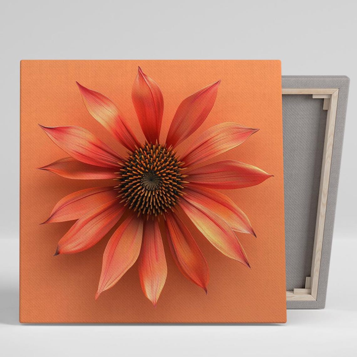 Fiery Red Orange Echinacea Bloom Radiant Top Down Floral Wall Art