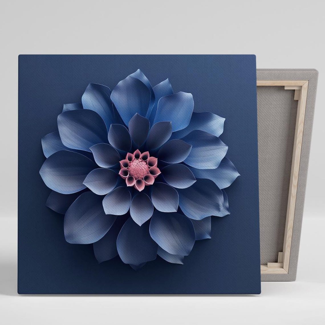 Navy Blue Dahlia Bloom Paper Art Style Dark Botanical Wall Poster