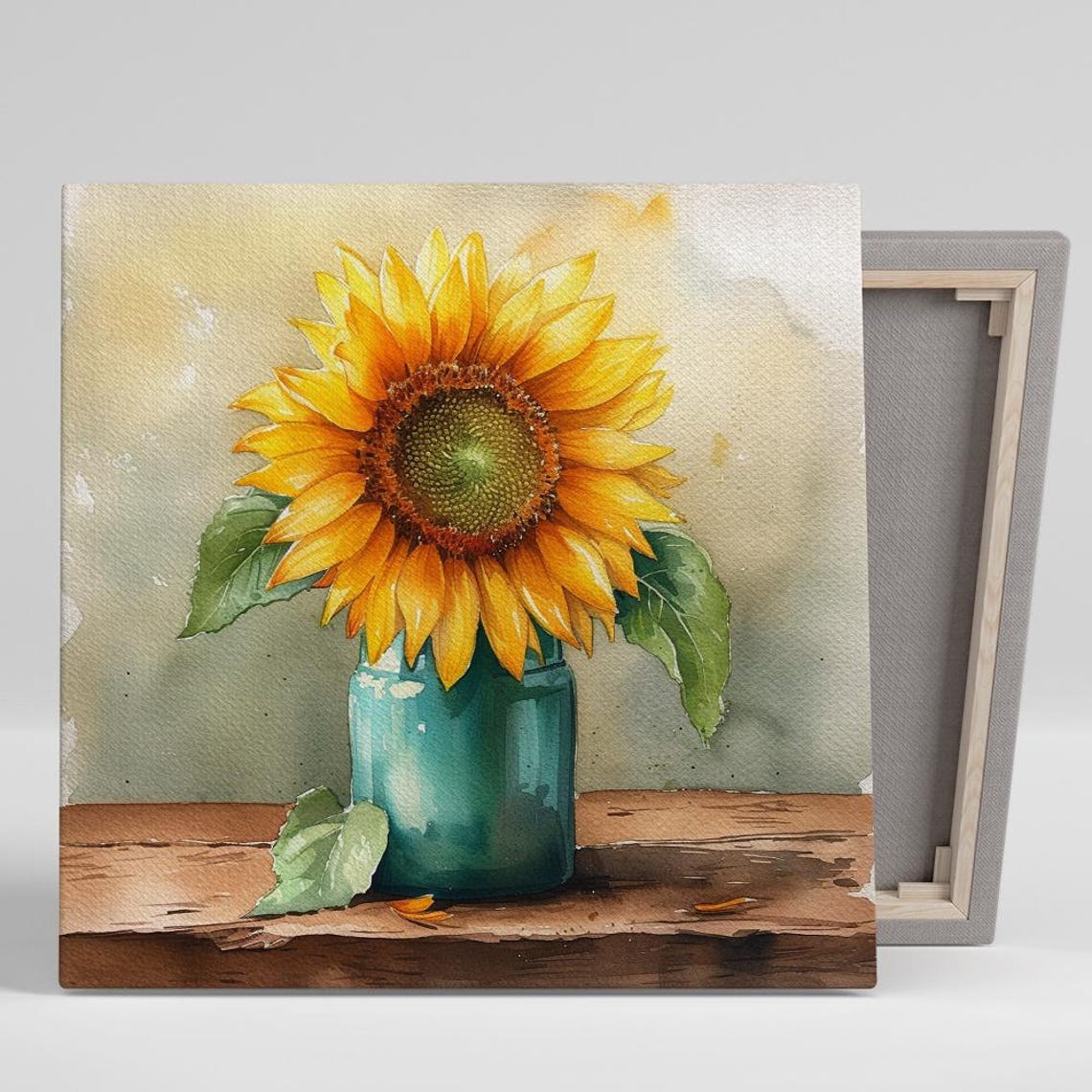 Sunflower in Turquoise Mason Jar Rustic Watercolor Still Life Poster