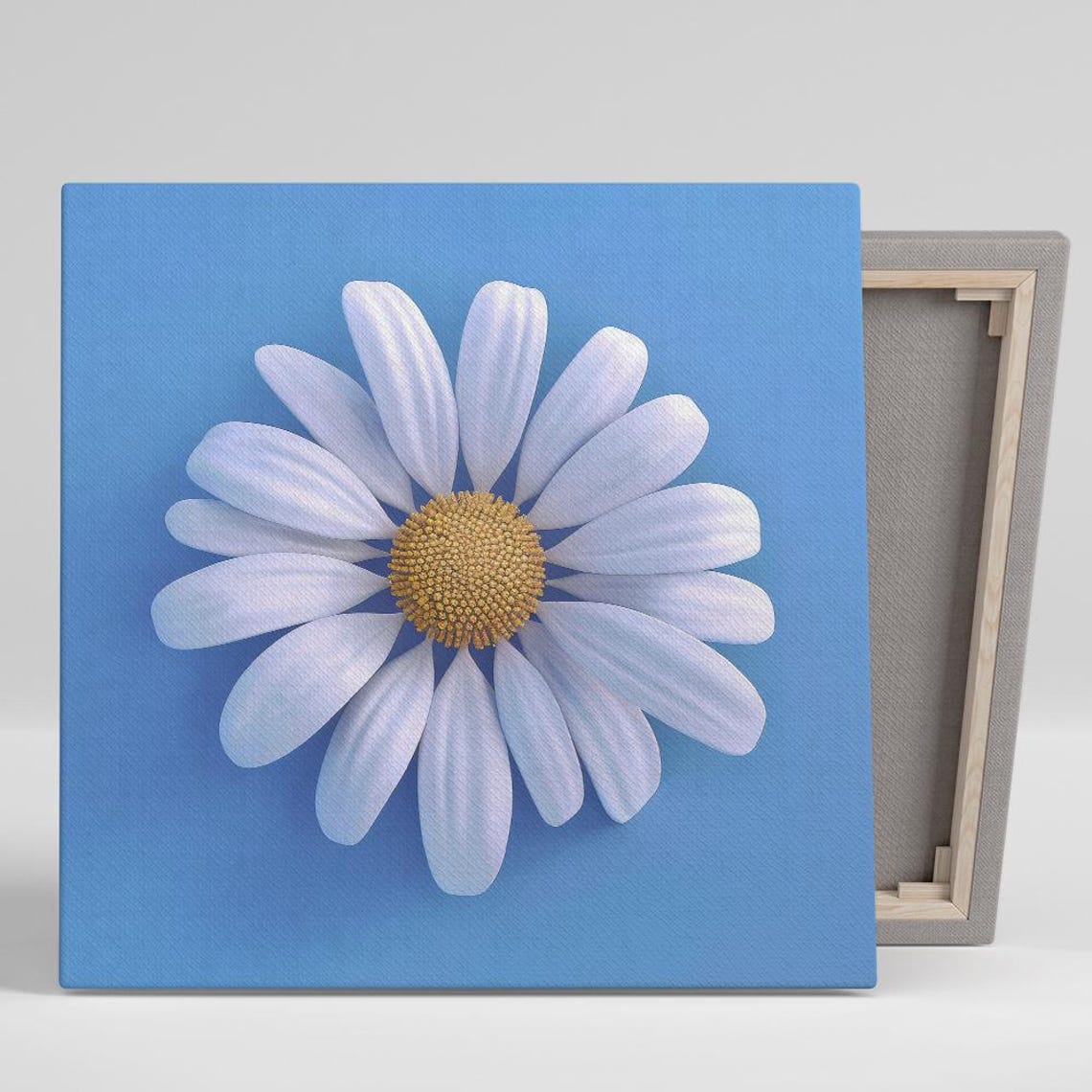 White Daisy Bloom on Bright Blue Background Minimalist Floral Print