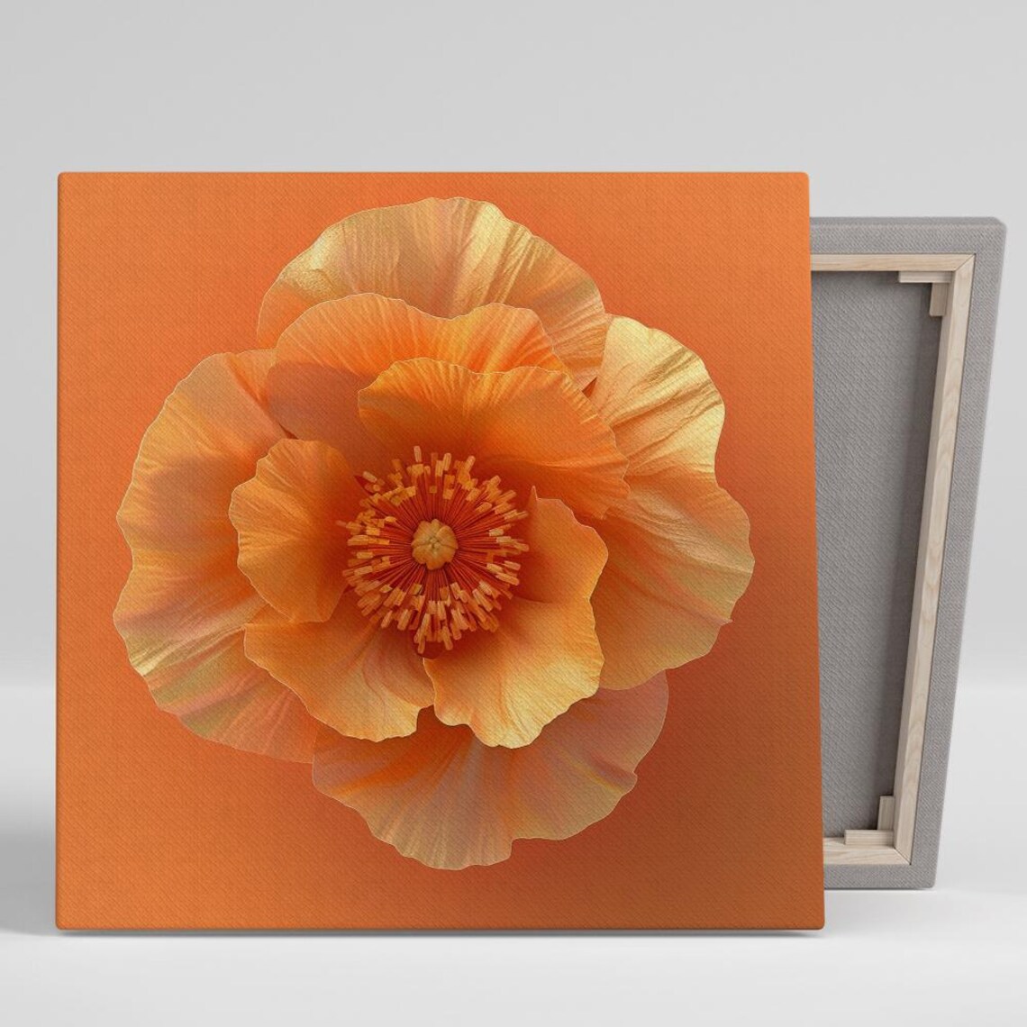 Orange Poppy Bloom With Golden Center On Orange Floral Art Poster