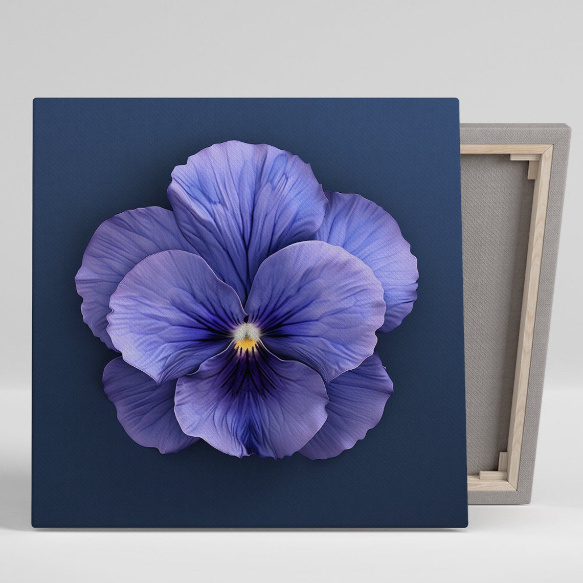 Purple Pansy Bloom Deep Navy Background Elegant Botanical Art Poster