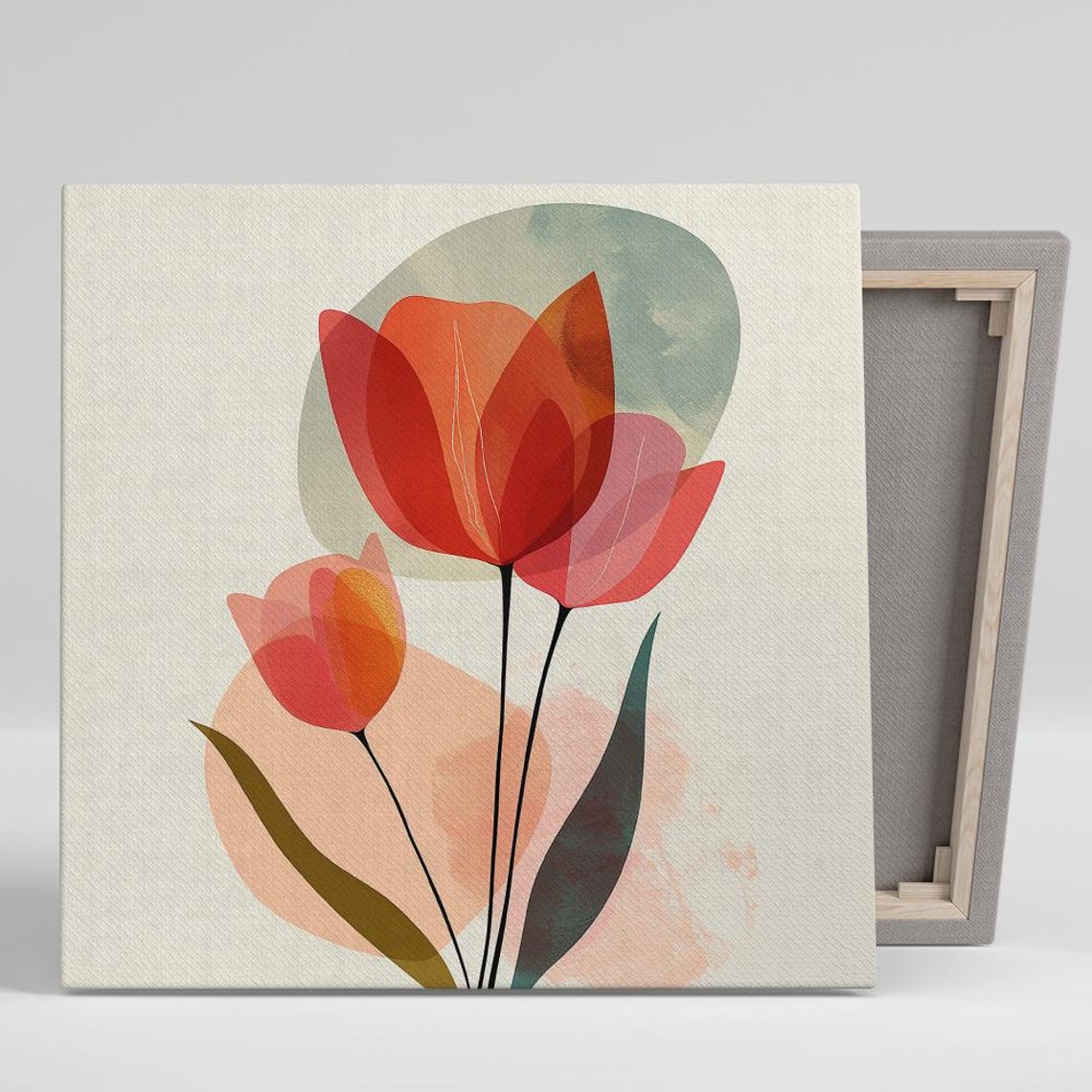 Abstract Coral Tulips Mid Century Modern Organic Shapes Cream Poster