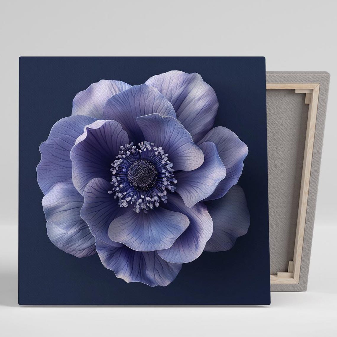 Blue Purple Anemone Macro Navy Background Elegant Minimalist Poster
