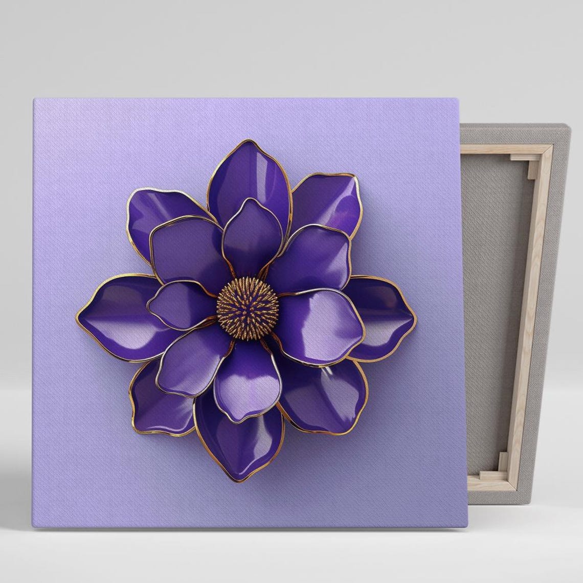 Glossy Purple Anemone With Gold Trim On Lilac Background Art Poster