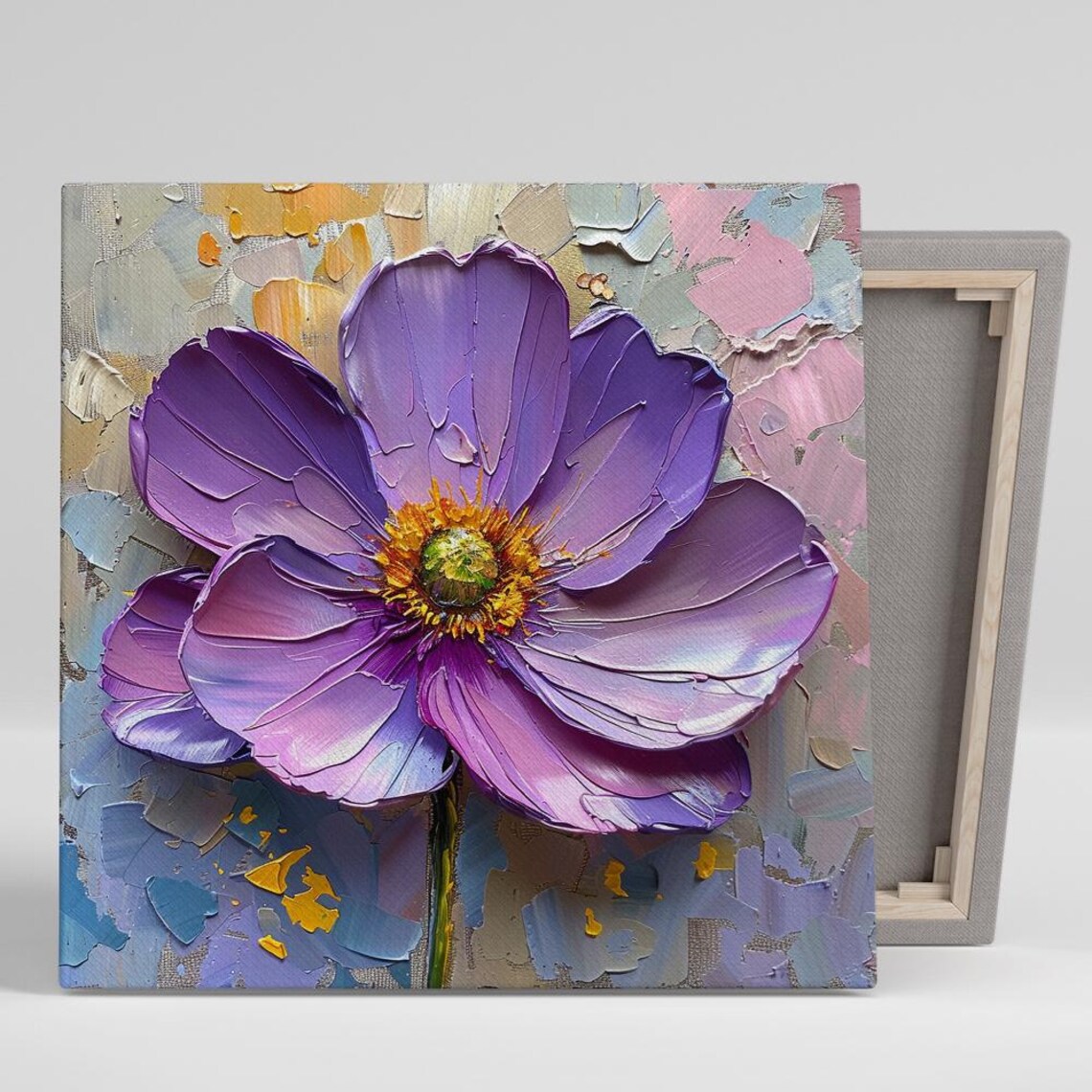 Purple Anemone Impasto Gold Center Modern Textured Floral Art Poster