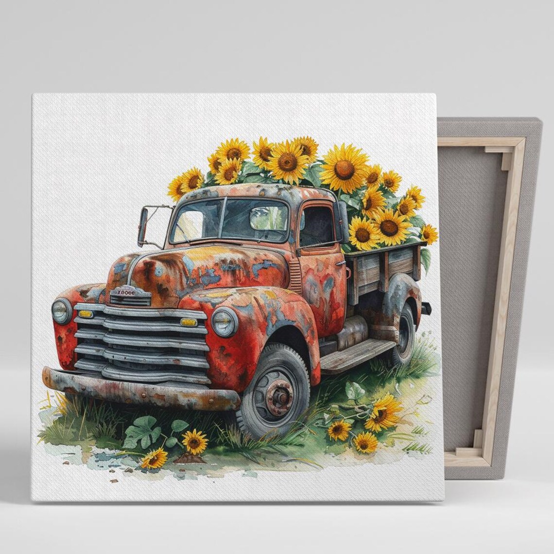 Sunflower Vintage Truck Rustic Farmhouse Art Print