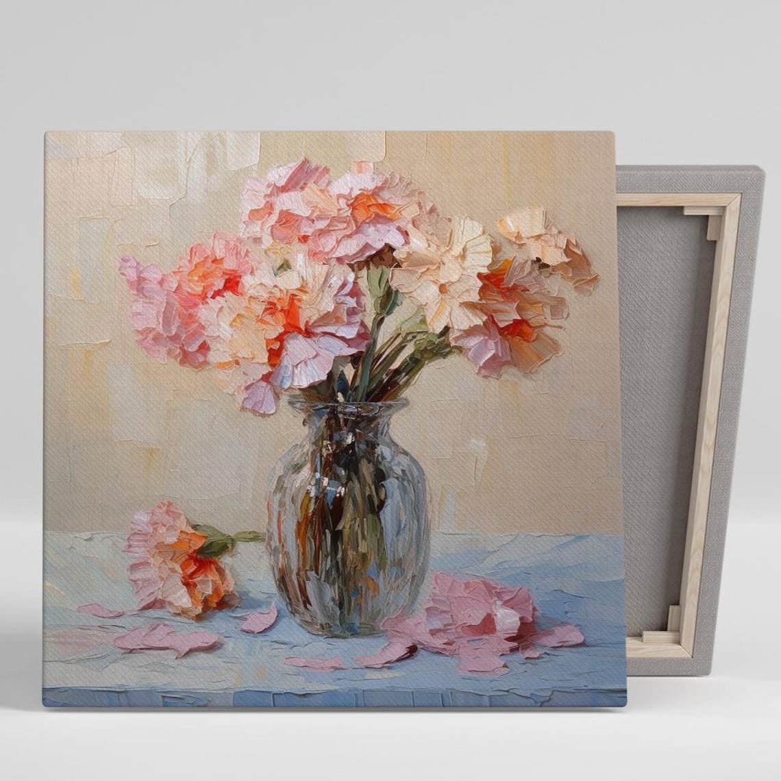 Blush Peony Bouquet Glass Vase Impasto Rustic Romantic Art Poster