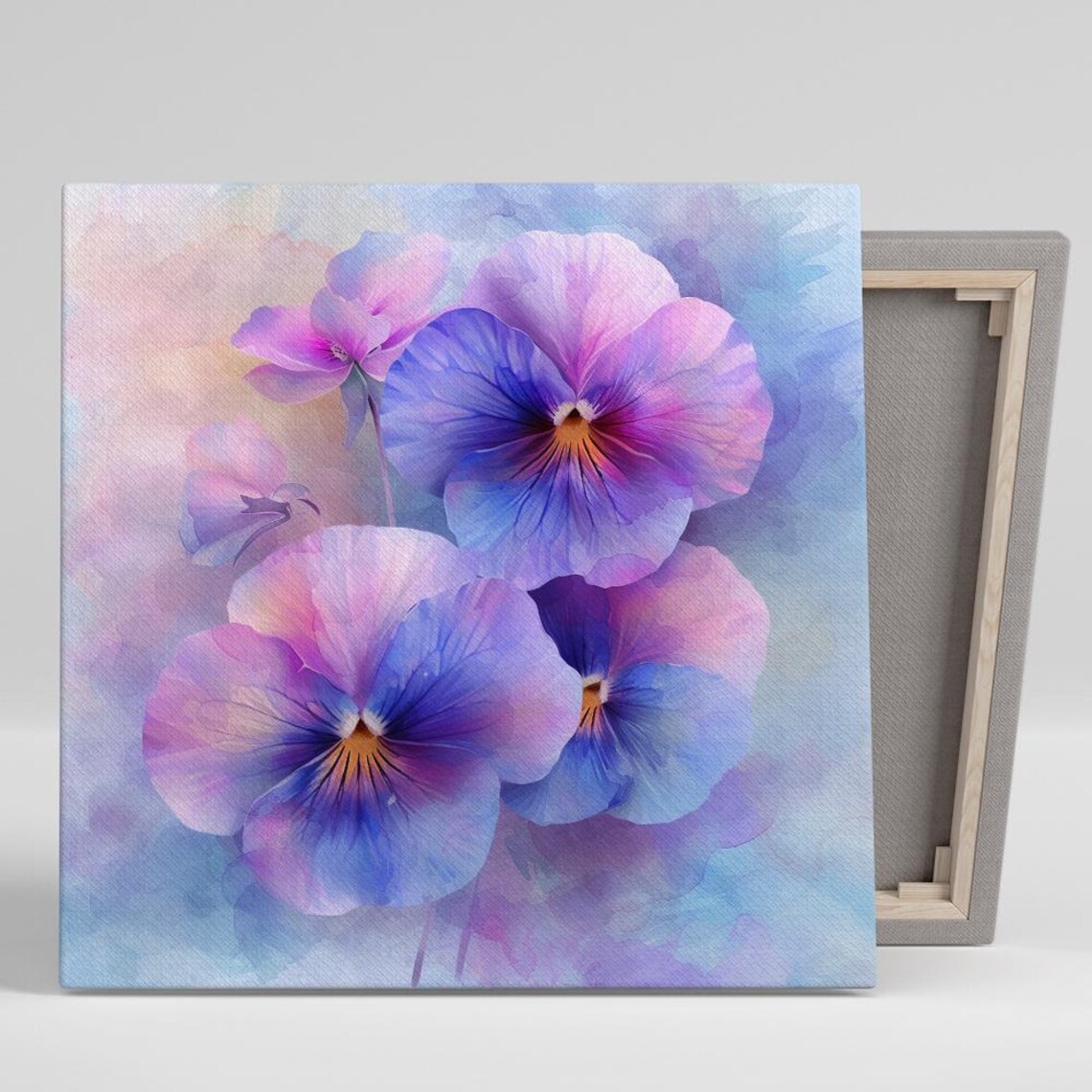 Purple Pansies Watercolor Pastel Dreamy Floral Wall Art Print