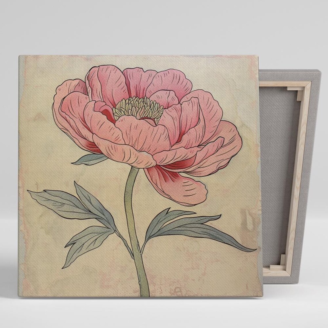 Elegant Blush Pink Peony Vintage Botanical Flower Art Poster