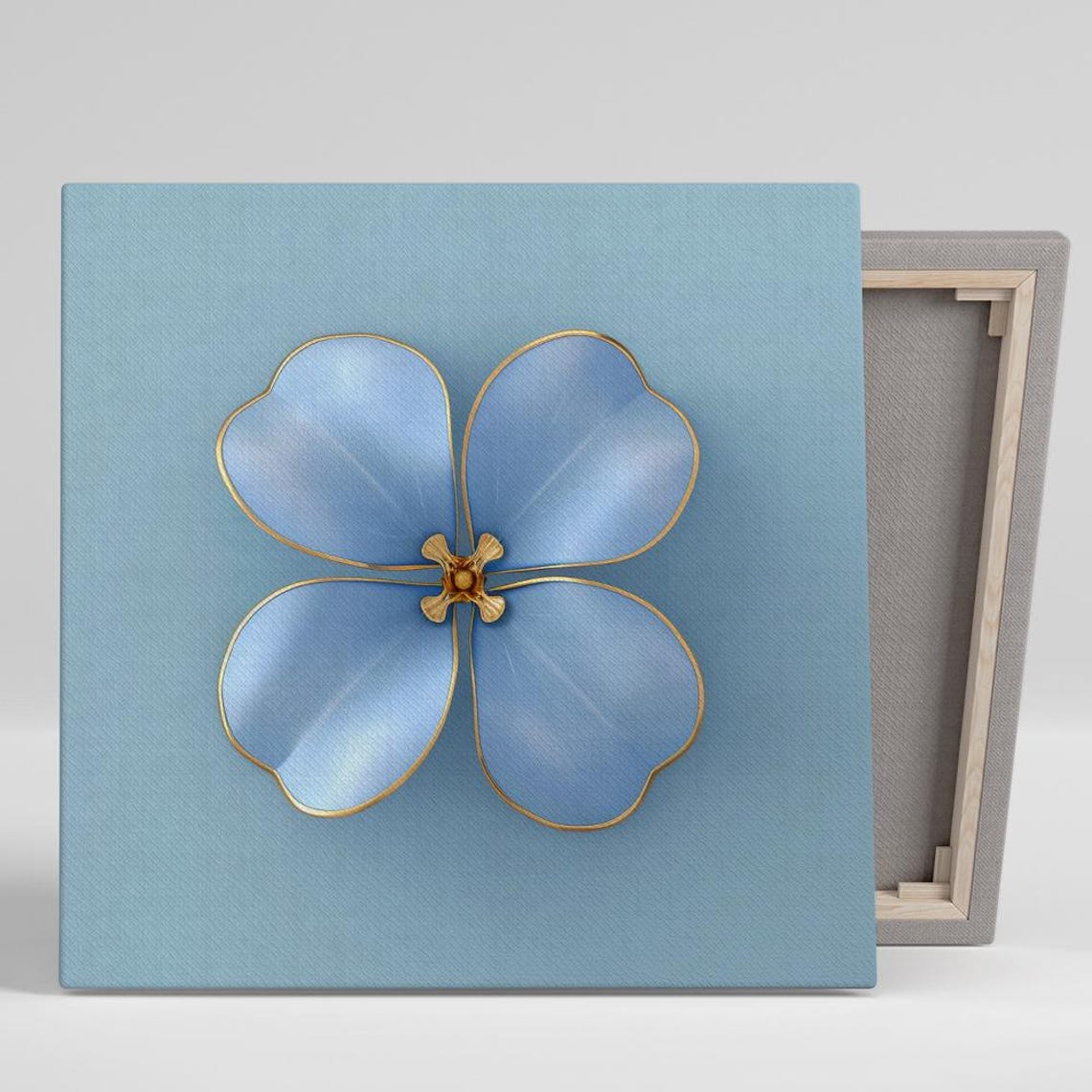 Blue Forget Me Not Blossom With Gold Trim On Pale Blue Art Poster