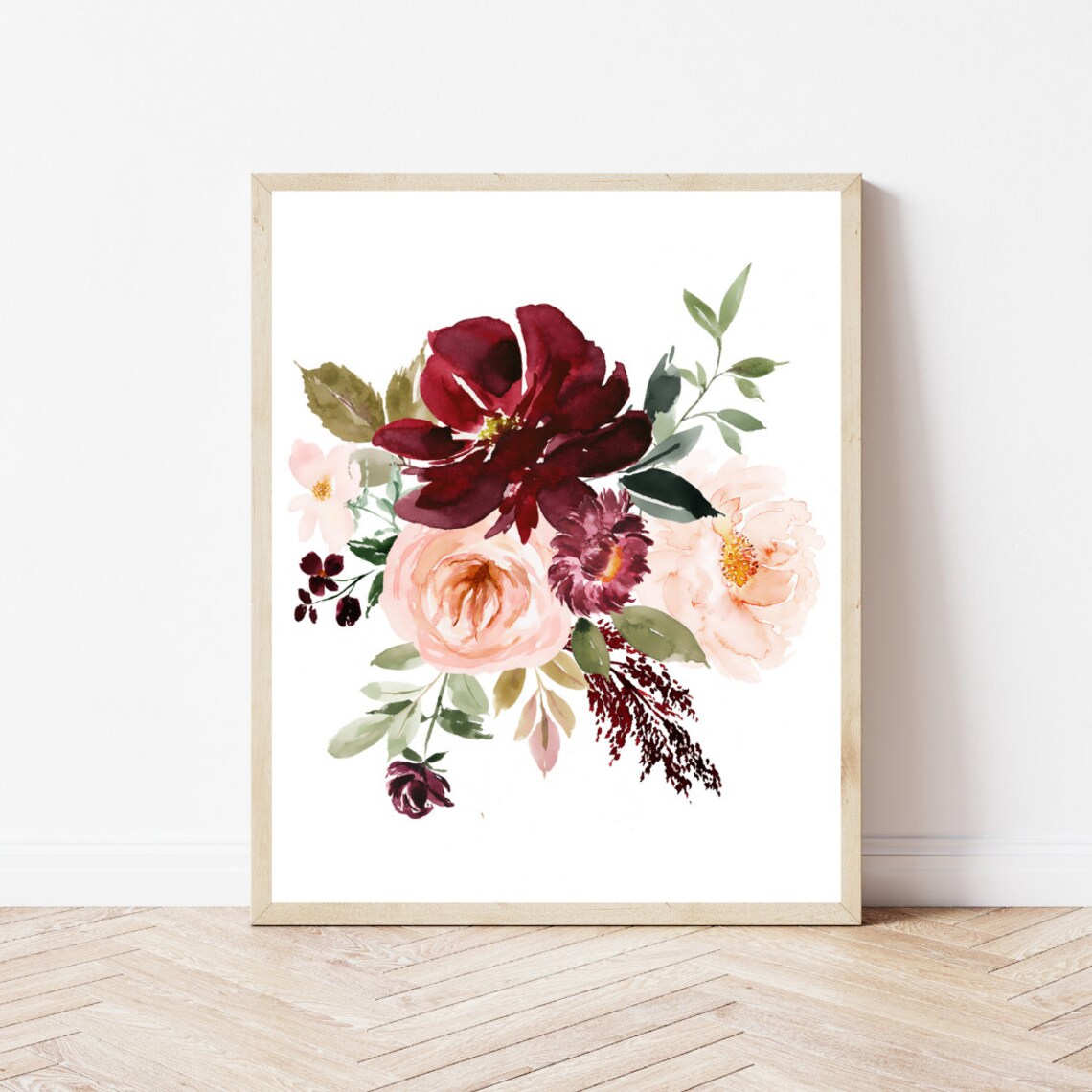Blush Burgundy Flowers Roses Art Set, Watercolor - Image 4