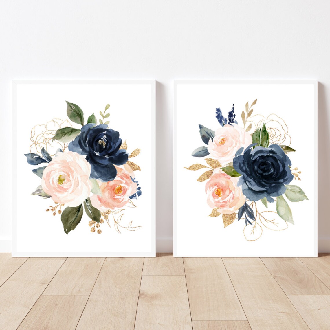 Navy Blush Watercolor Flower Print, Nursery Decor - Image 4