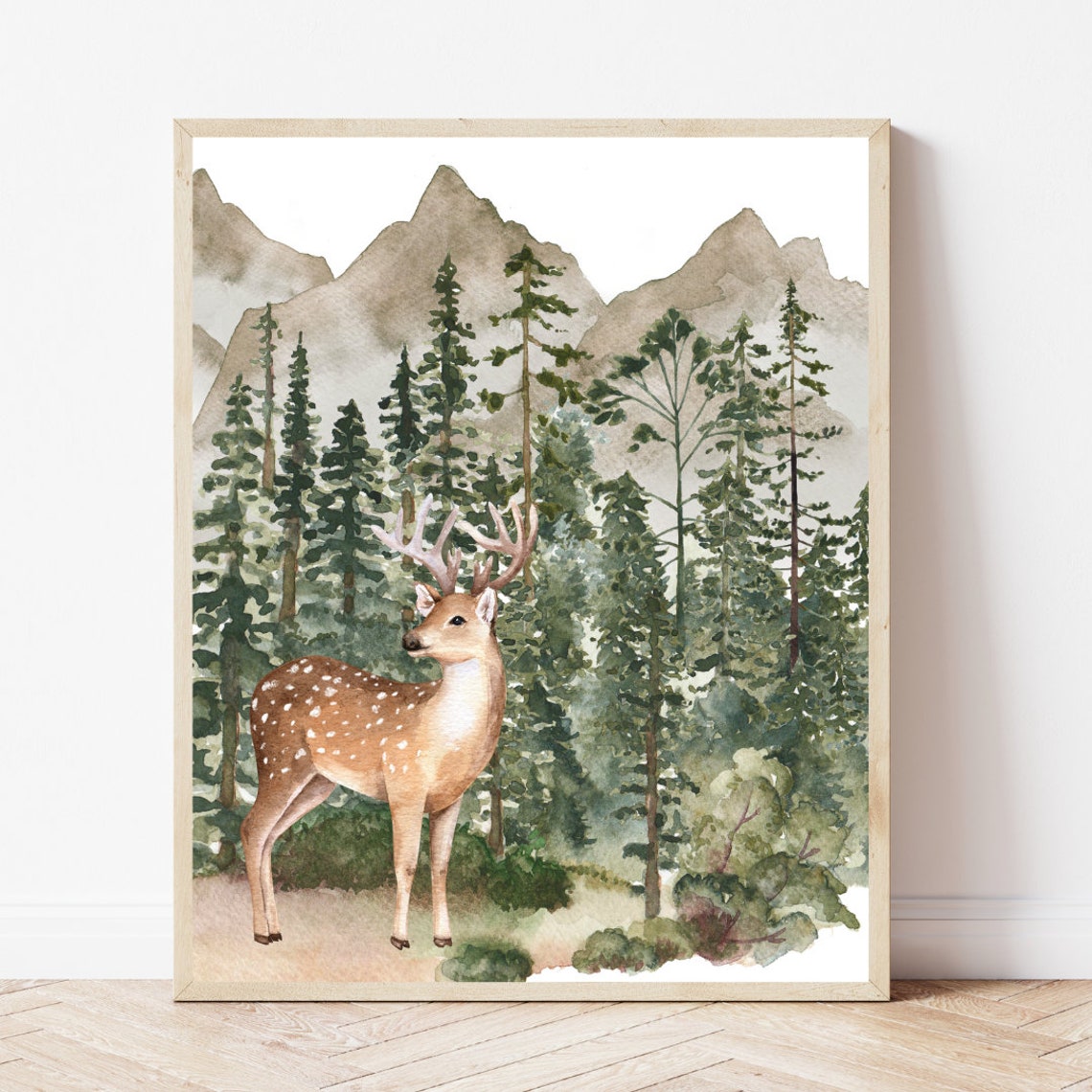 Forest Woodland Nursery Animals Print Set Of Three Stag And Bear - Image 2