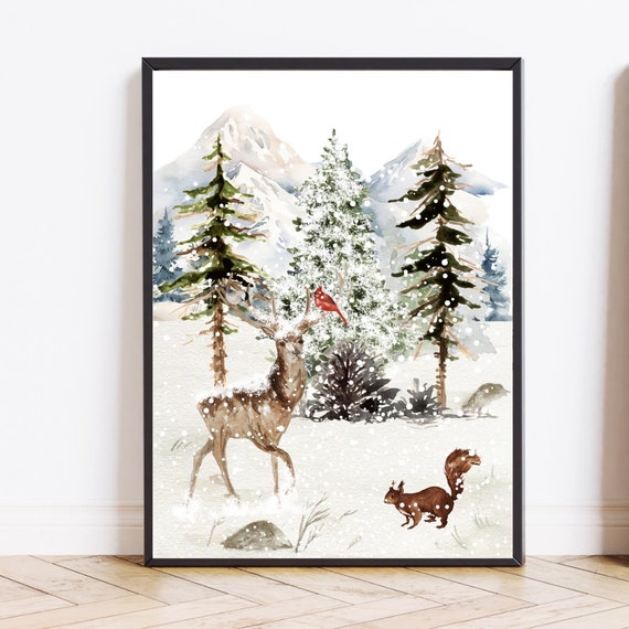 Winter Prints Rustic Holiday Decor, Snow Scene