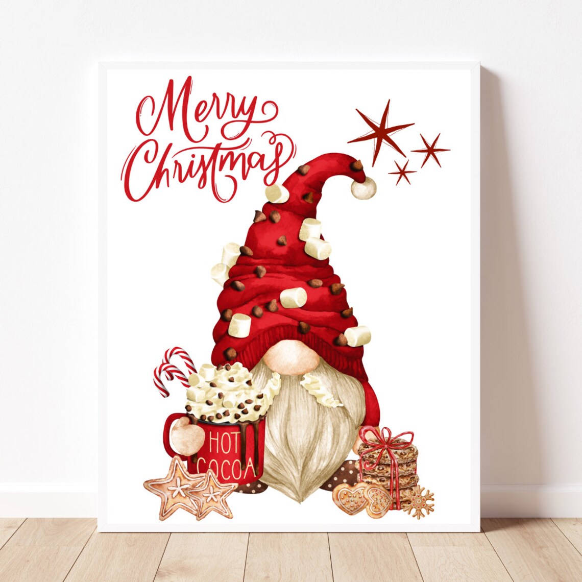 Christmas Gnome Hot Cocoa Holiday Art Print