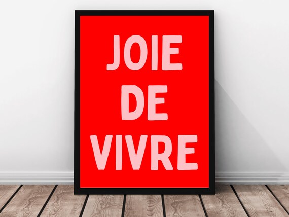 Joie De Vivre Francophile Print Bold French Typography Poster Minimalist Joy Phrase Instant Pink Red Wall Art French Life Decor