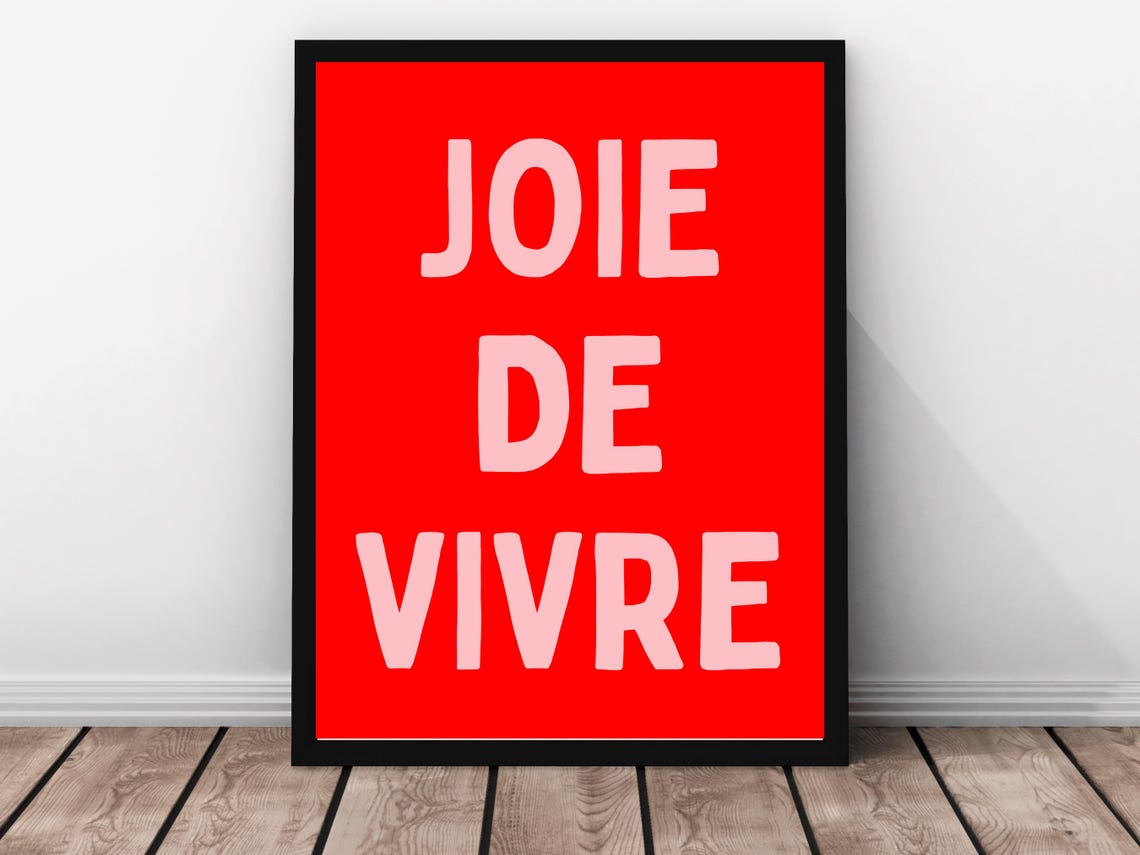 Joie De Vivre Red Bold French Quote Typography Modern Wall Print
