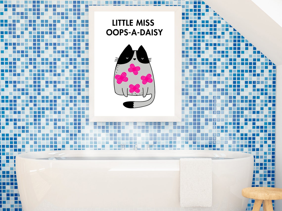 Little Miss Oops A Daisy Cute Bandaged Cat Pink Cartoon Poster - Image 2
