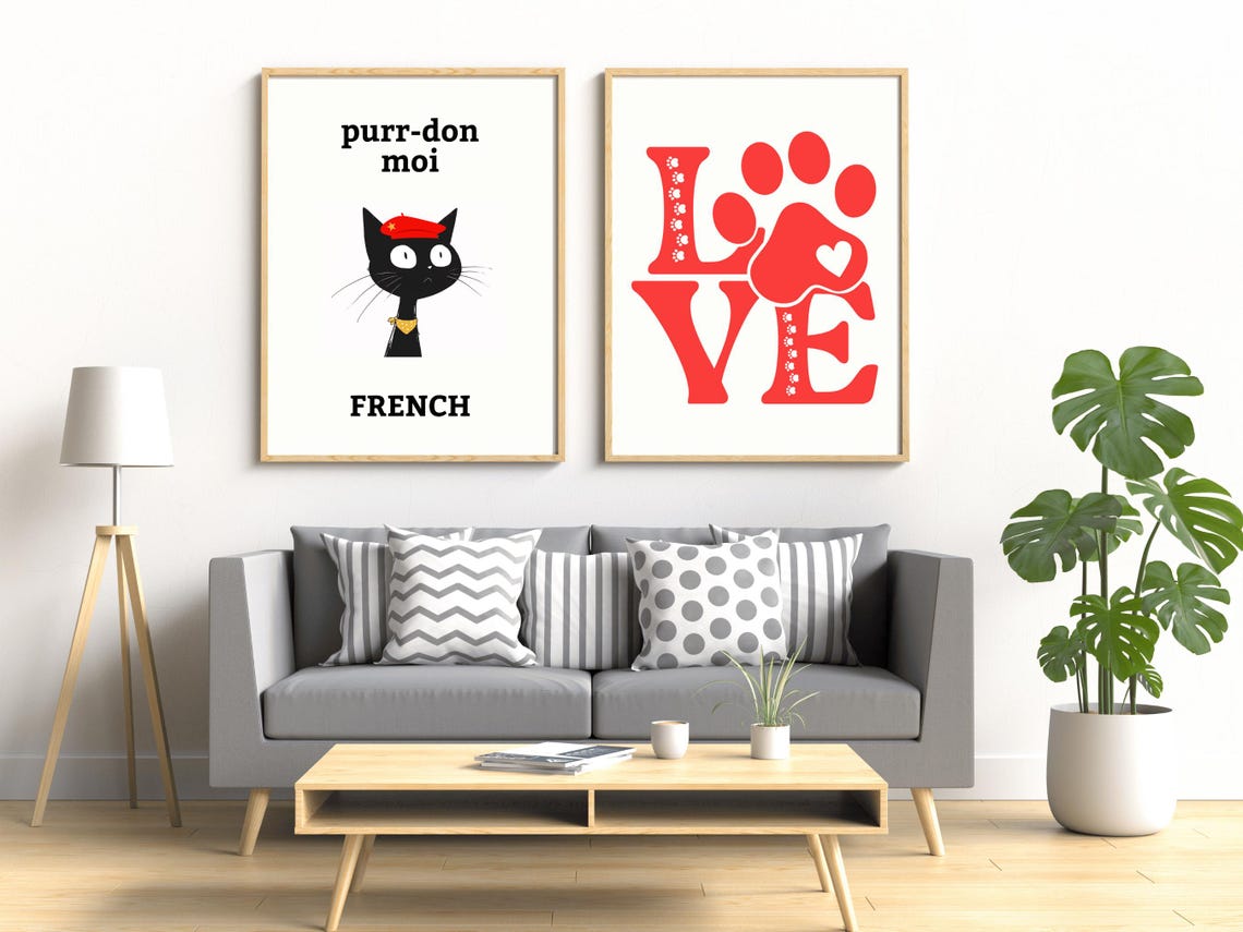 Purrdon Moi French Black Cat Beret Cute Pun Cat Lover Poster - Image 2