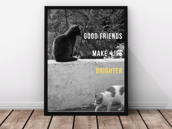 Good Friends Make Life Brighter Two Cats Photo Quote Wall Poster