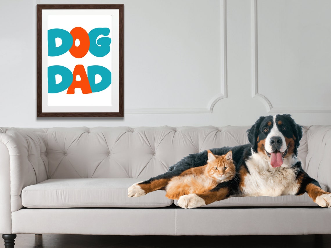 Dog Dad Wall Art Retro Dog Love Gift Idea Dog Minimalist Poster Dog Love Decor Trendy Dog Dad Fathers Day Blue And Orange Dog Art