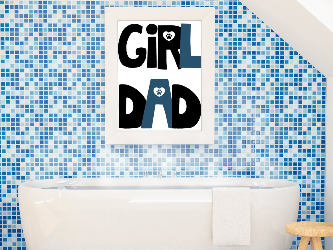 Girl Dad Bold Black Blue Paw Typography Quote Dog Dad Wall Poster - Image 2