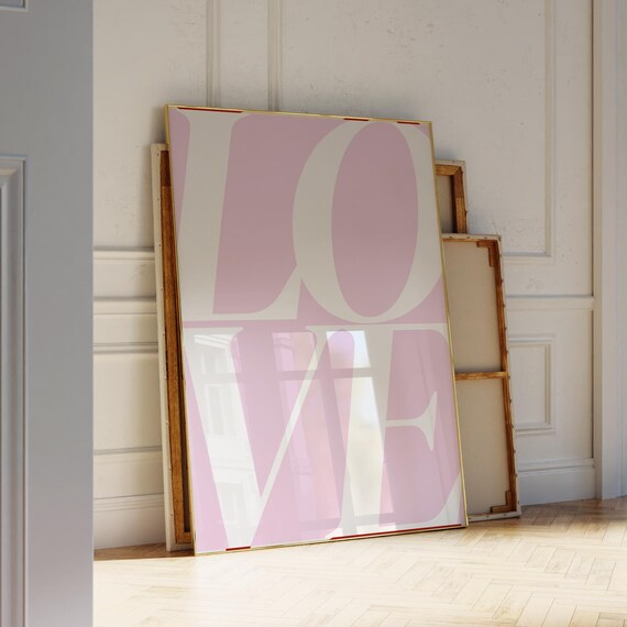 Light Pink Love Poster 70s Wall Print Preppy Retro Art Maximalist Trendy Typography Trippy