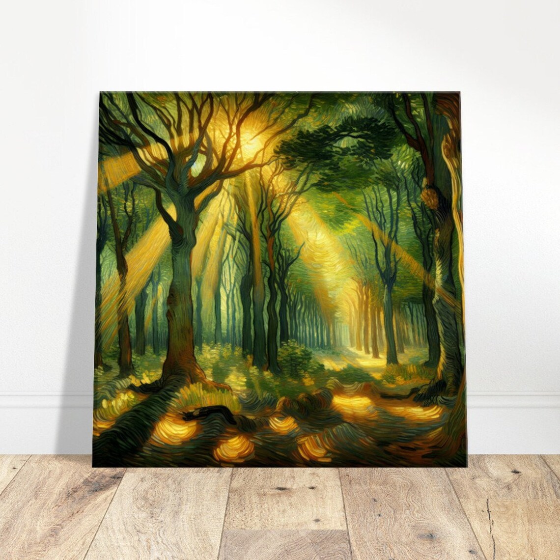 Sunlit Forest Canopy with Golden Light Rays Streaming Art Poster - Image 5