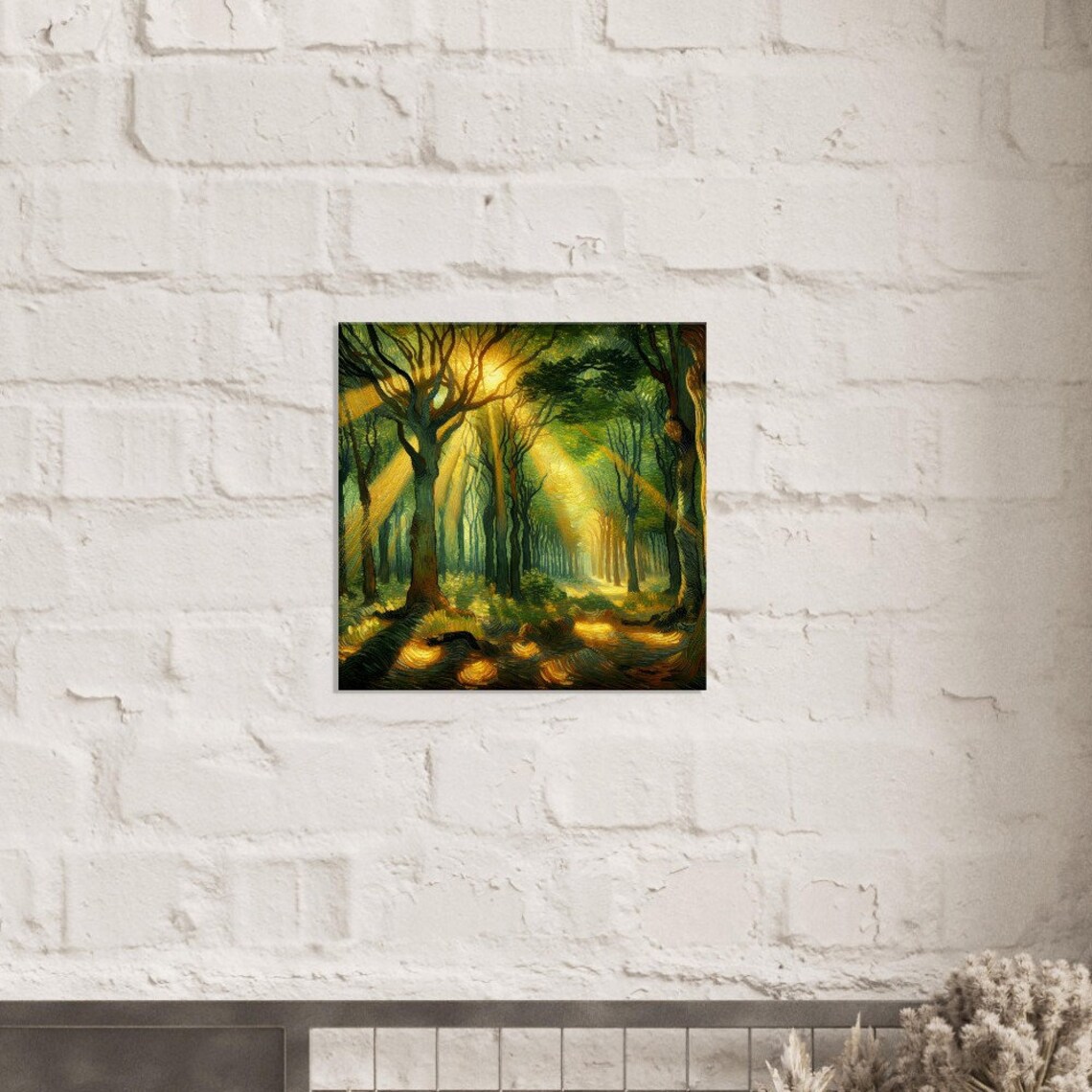 Sunlit Forest Canopy with Golden Light Rays Streaming Art Poster - Image 2