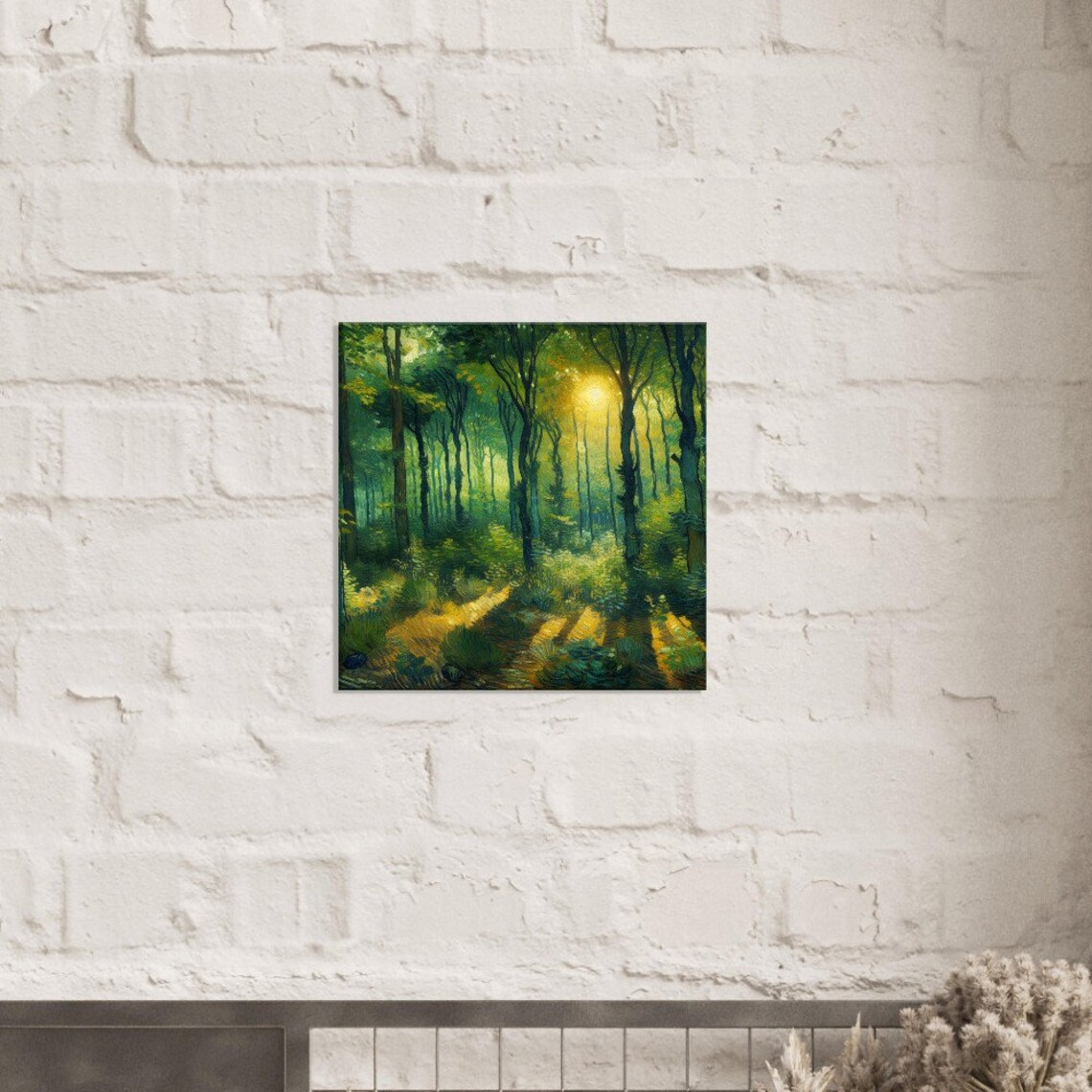 Deep Green Forest Sun Glow Through Tall Trees Oil Painting Poster - Image 2