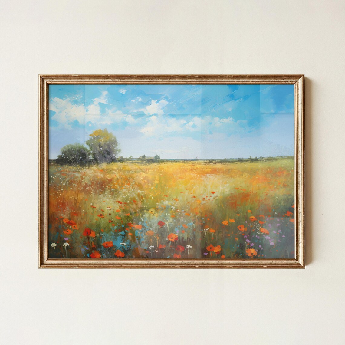 Country Wildflower Meadow Impressionist Landscape Painting Poster