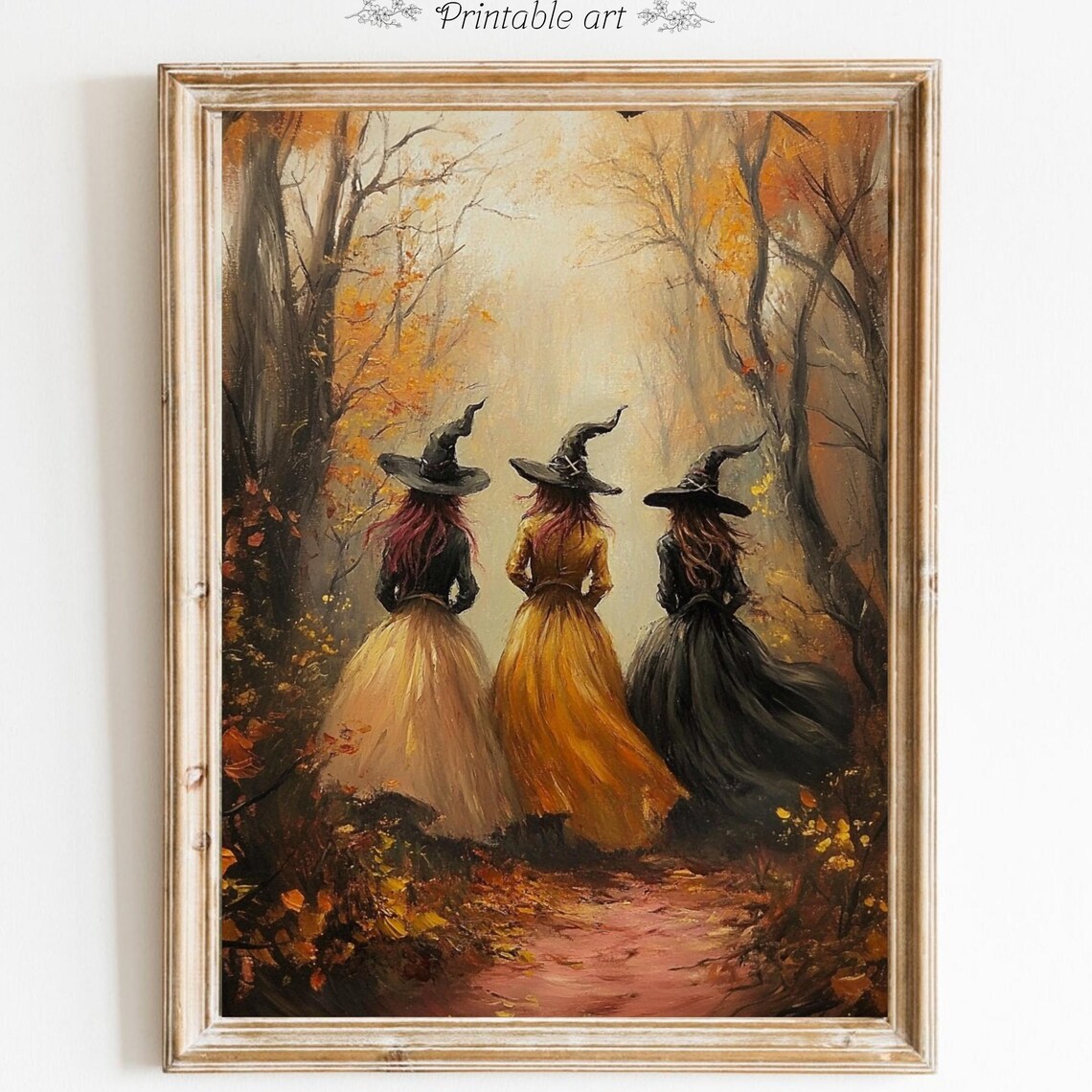 Three Witches Walking into Autumn Forest Dark Academia Poster