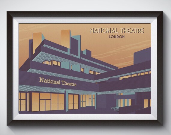 National Theatre London Brutalist Concrete Sunset Art Poster
