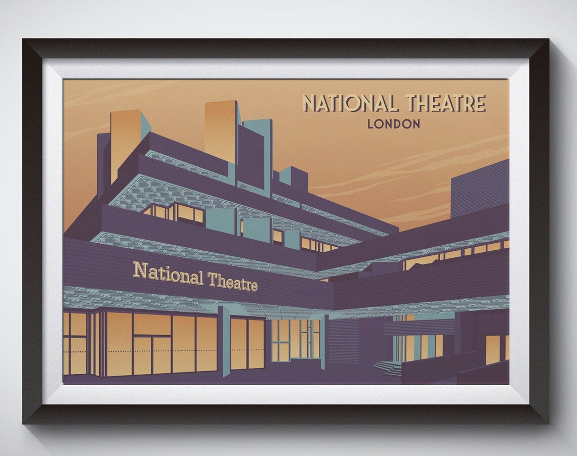 National Theatre London Brutalist Concrete Sunset Art Poster