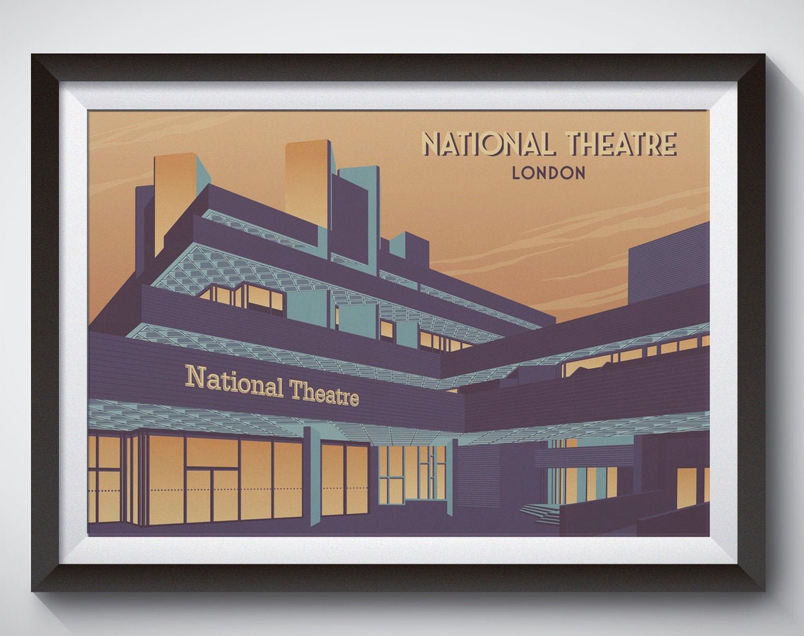 National Theatre Poster London Travel Print Southbank Centre Royal Festival Hall Brutalist Architecture Embankment Wall Art Gift Bfi