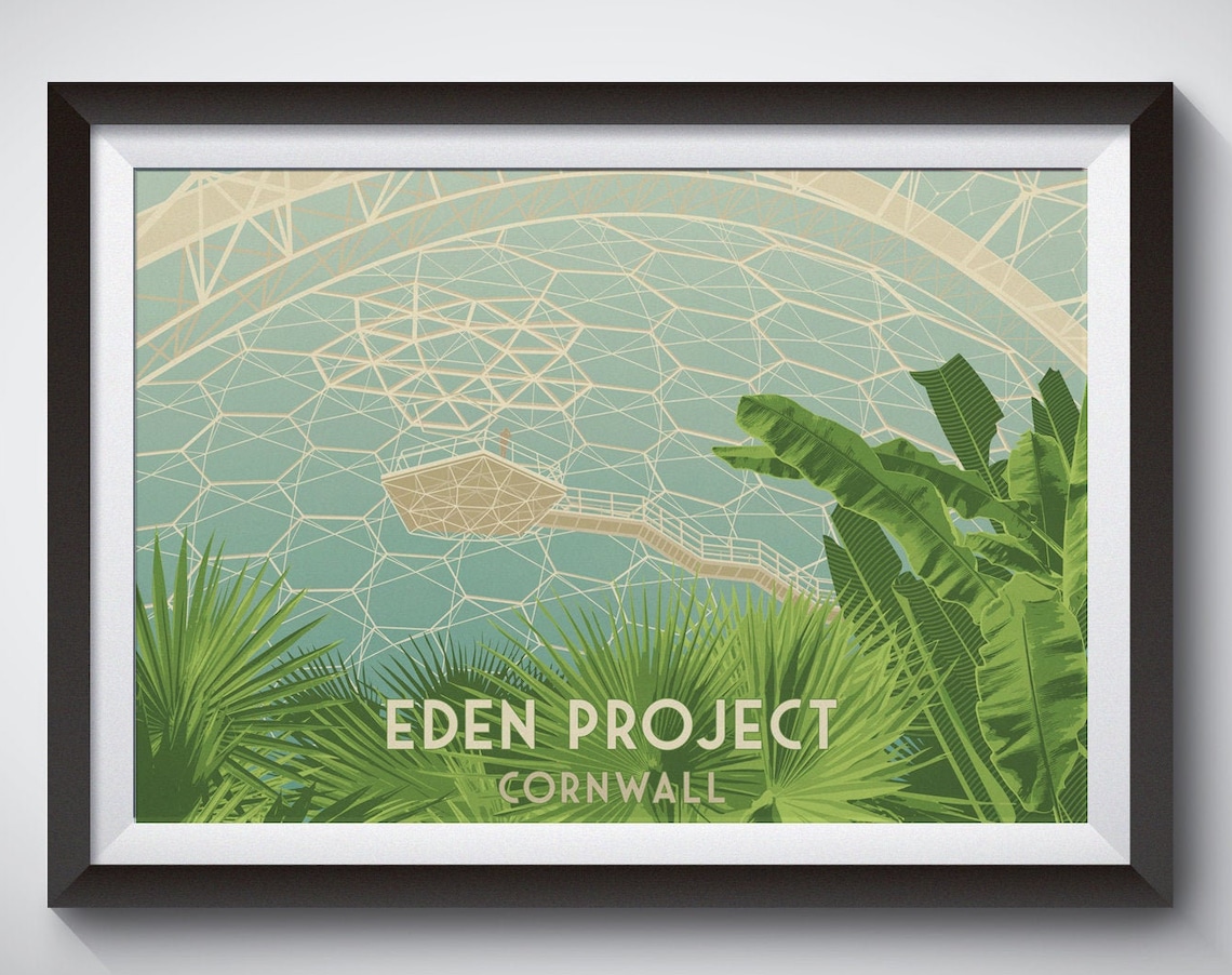 Eden Project Cornwall Botanical Travel Poster