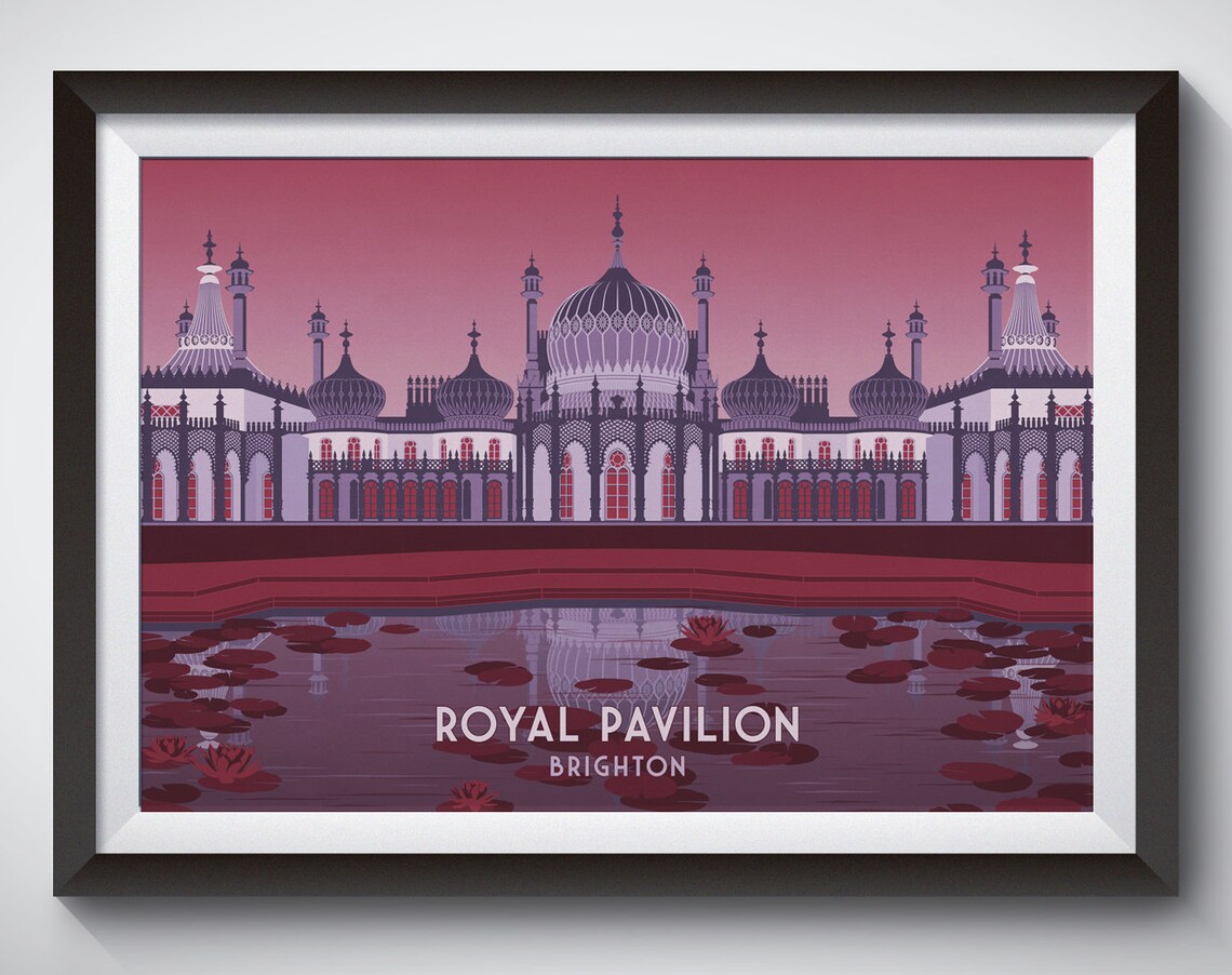 Royal Pavilion Brighton Pink Dusk Reflection Palace Art Poster