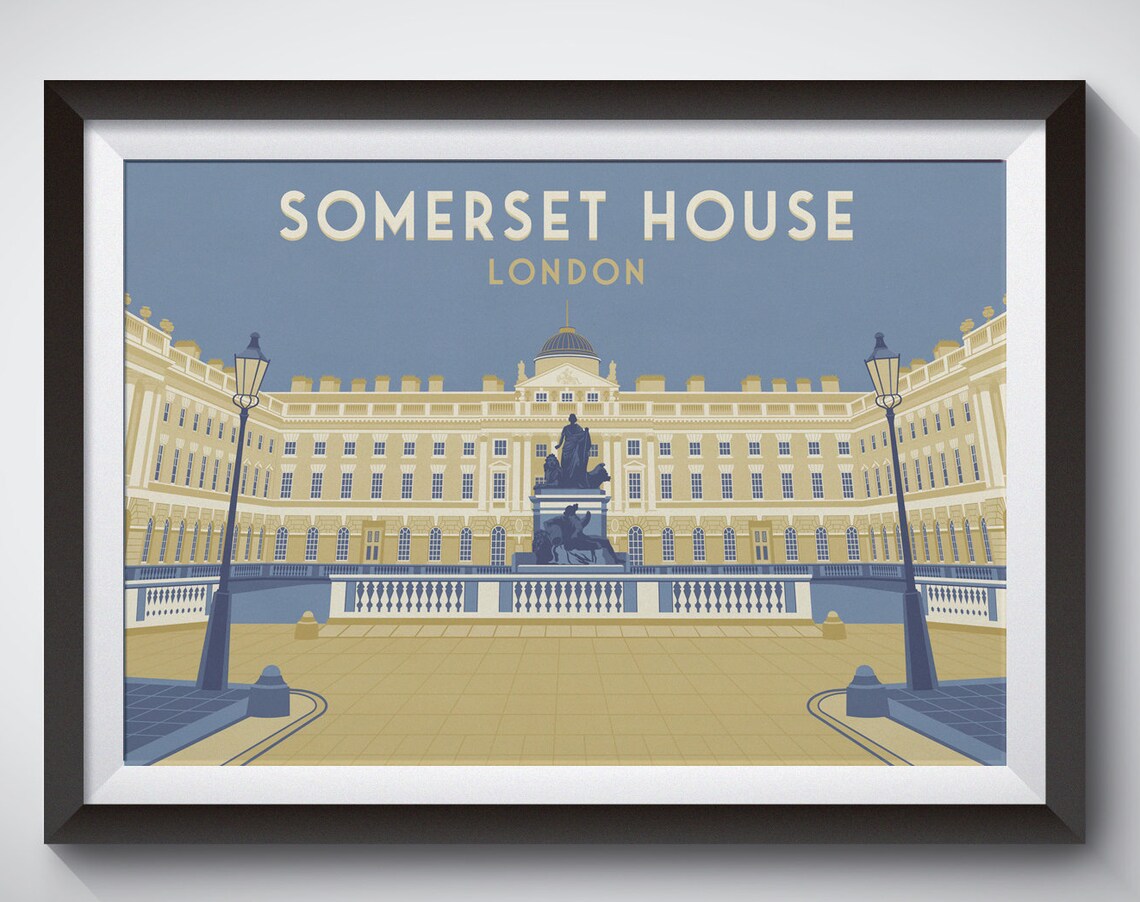 Somerset House London Courtyard Fountain Art Deco Travel Poster