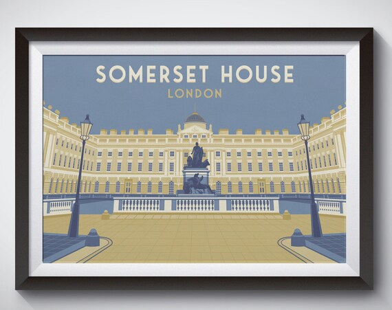 Somerset House London Courtyard Fountain Art Deco Travel Poster