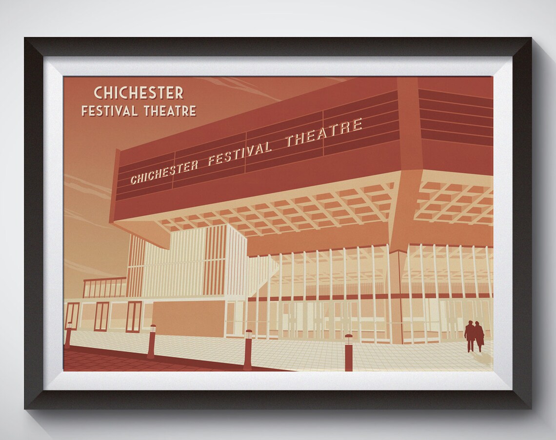 Chichester Festival Theatre Building Art Deco Retro Style Travel Poster